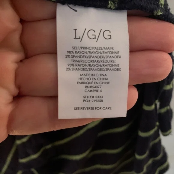 Cabi wWomen’s L Navy Blue & Lime Stripe Tunic T-Shirt - Picture 2 of 7